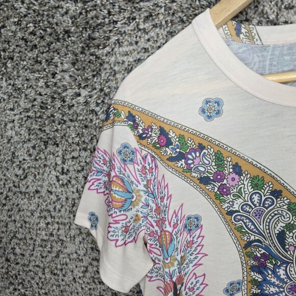 Desigual Top Womens Medium Blue Paisley Print Semi Sheer Tee Casual Ladies - Picture 2 of 7